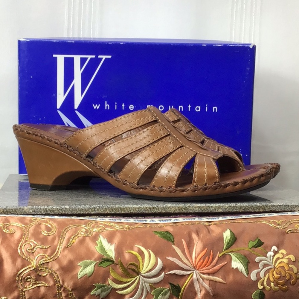🌵White Mountain Adelfa Leather Wedge Mule Heel Sandals Sz.9